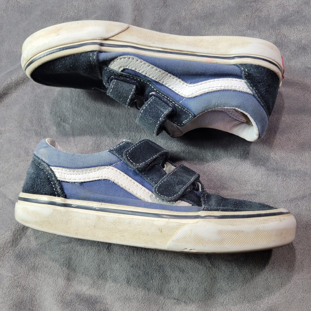 Kids Vans Old Skool V Sneakers Blue Suede Hook and Loop Closure Size 2.5